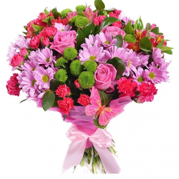Belek Çiçekçi - Krizantem Ve Pembe Gül Buketi